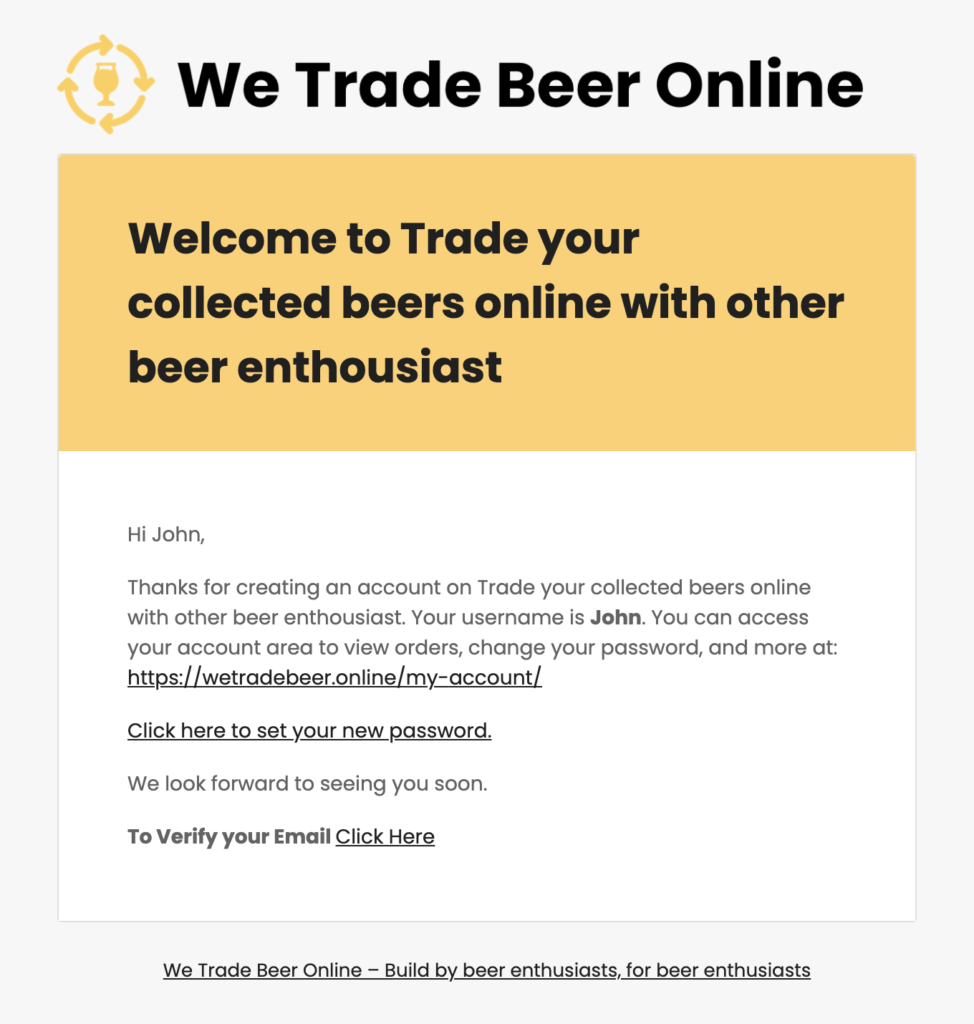 we trade beer online verification email